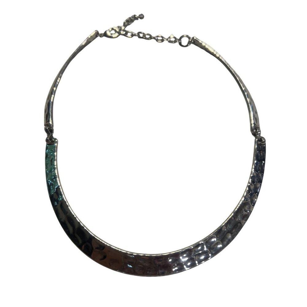 Hammered Silver Tone Metal Collar Necklace Articulated Choker Regal Adj 16" + 3"